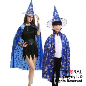 SET DE BRUJA SOMBRERO Y CAPA AZUL X 1